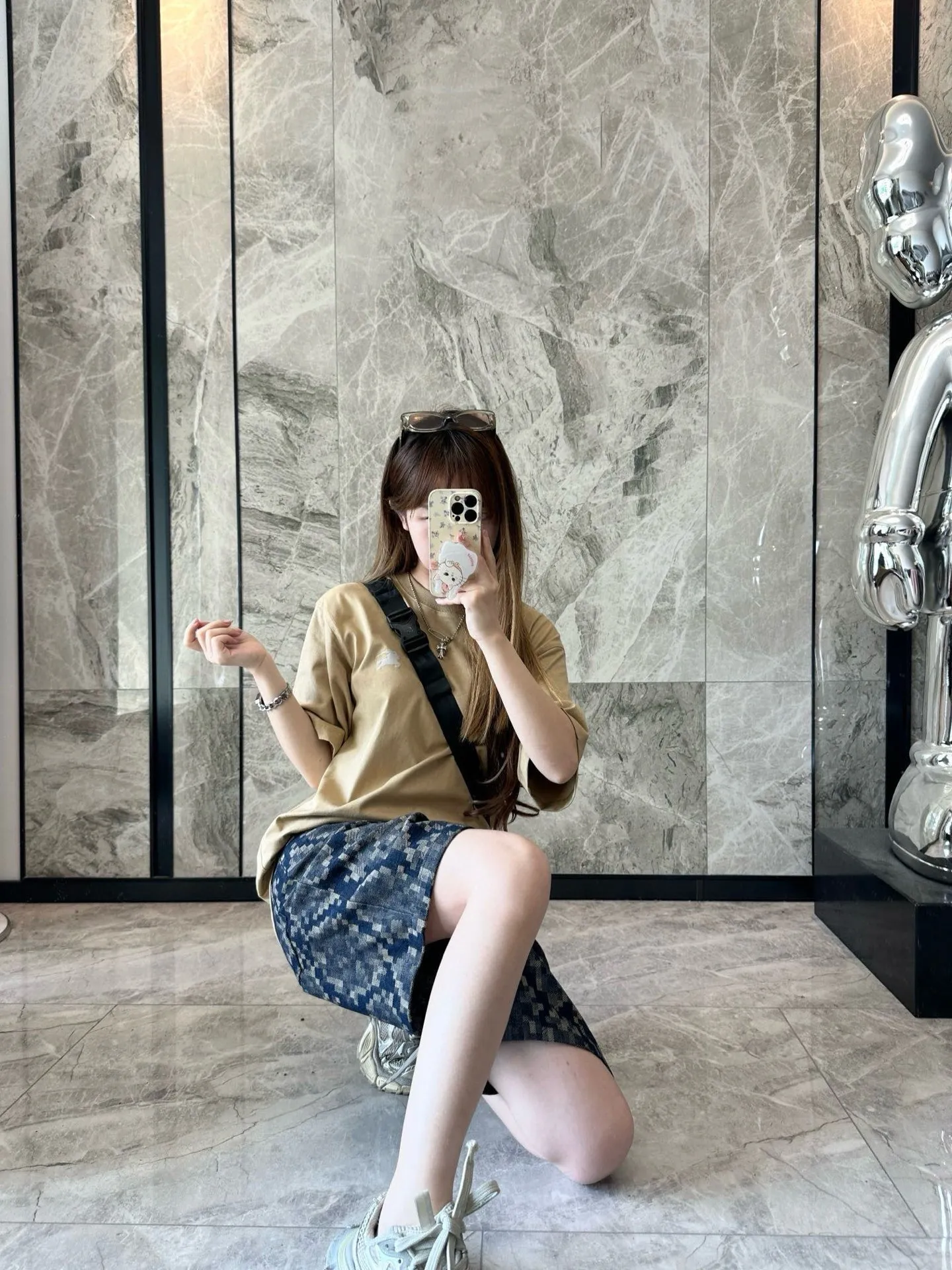 Louis Vuitton/Louis Vuitton 25ss snake pattern mosaic denim shorts